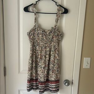 Francesca's Cream Floral Smocked Sundress with Multicolor Border